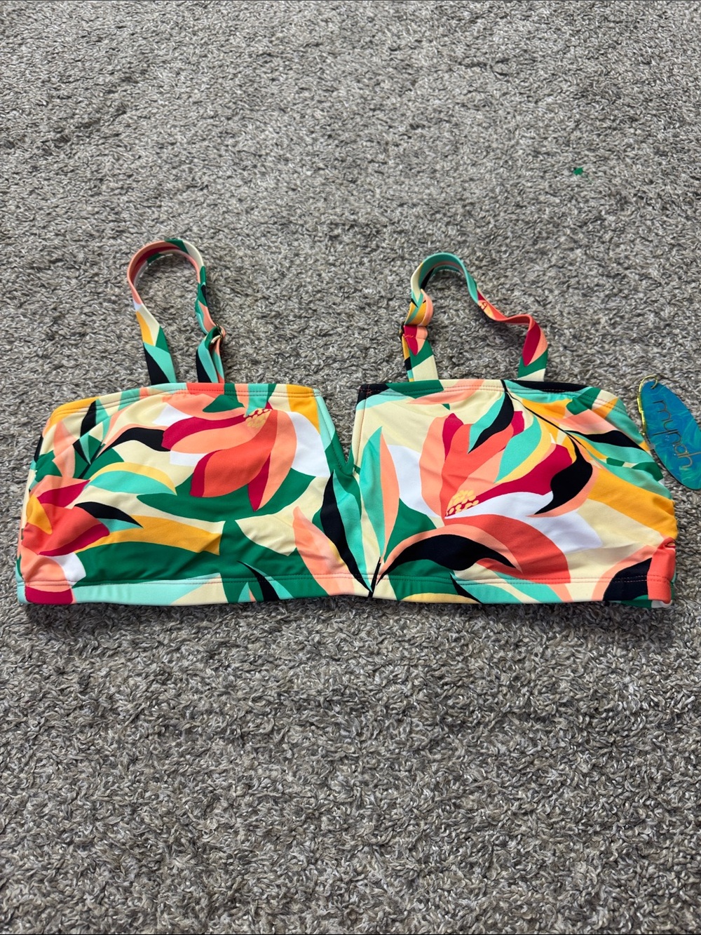Mynah Women's Multi-Color Tropical Colorful Bandeau Bikini Top